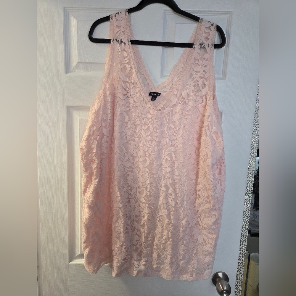 Torrid Lace V-Neck Tank in Blush Pink